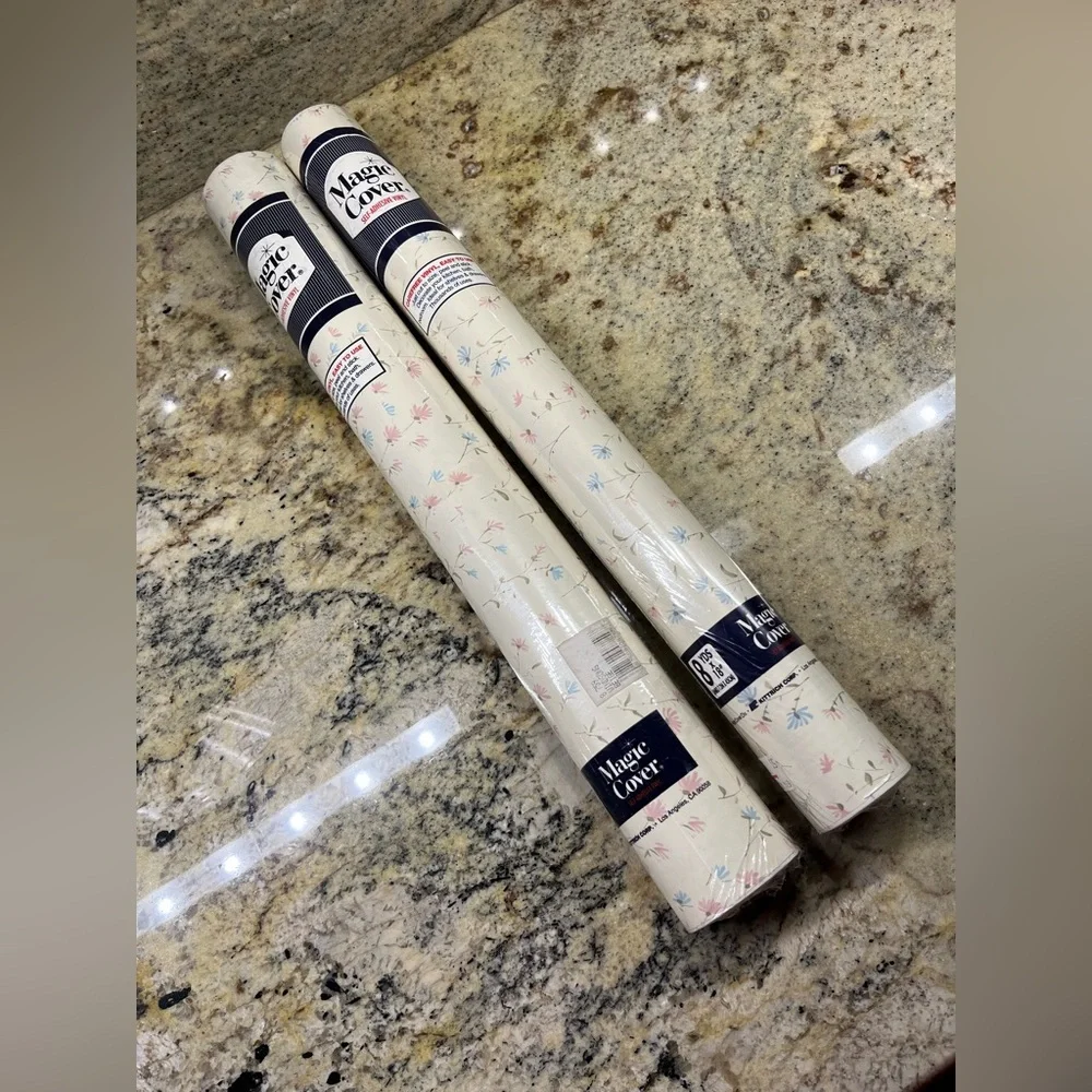 2 Magic Cover Shelf Liners, Vinyl/Adhesive: Windsong Beige. 8 YARDS x 18” Wide